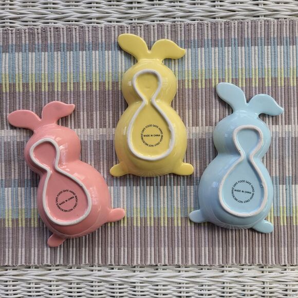 Ceramic Pastel Polka Dot Bunny Shaped Trinket Dishes Set Of Three Easter Spring - Picture 6 of 9